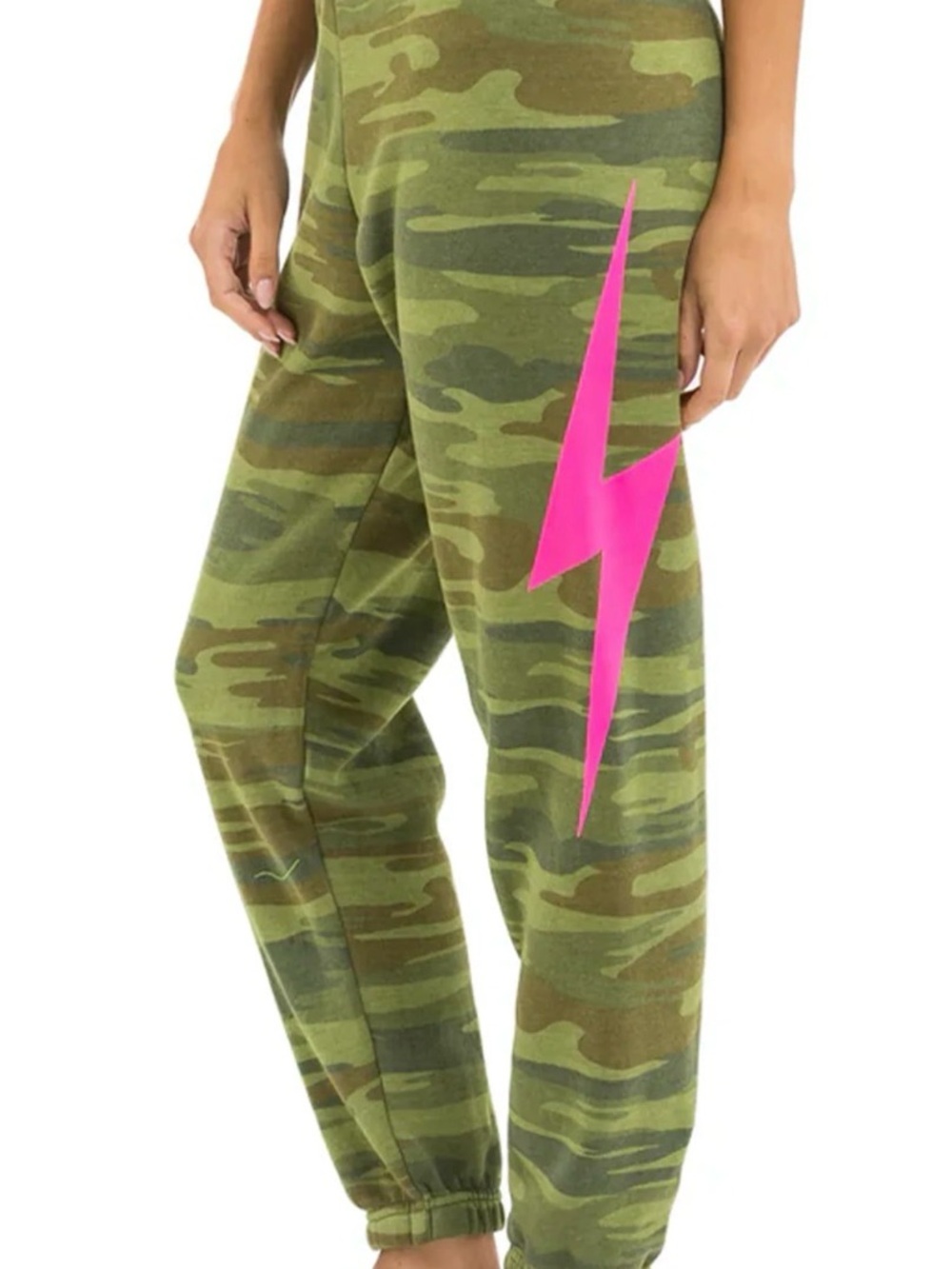 Green Camo Sweatpants with Yellow Lightning Bolt